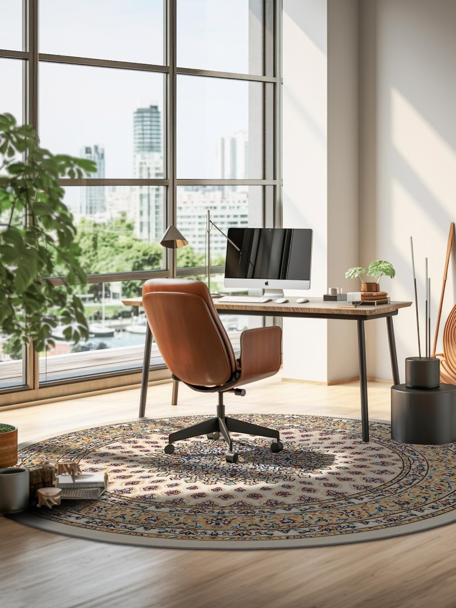 Ivory 10' x 10' Narenj Round Area Rug 85% Polypropylene & 15% Polyester Traditional Classic Carpet for Living, Dining, Bedrooms, Office for Sale at Rug Engine