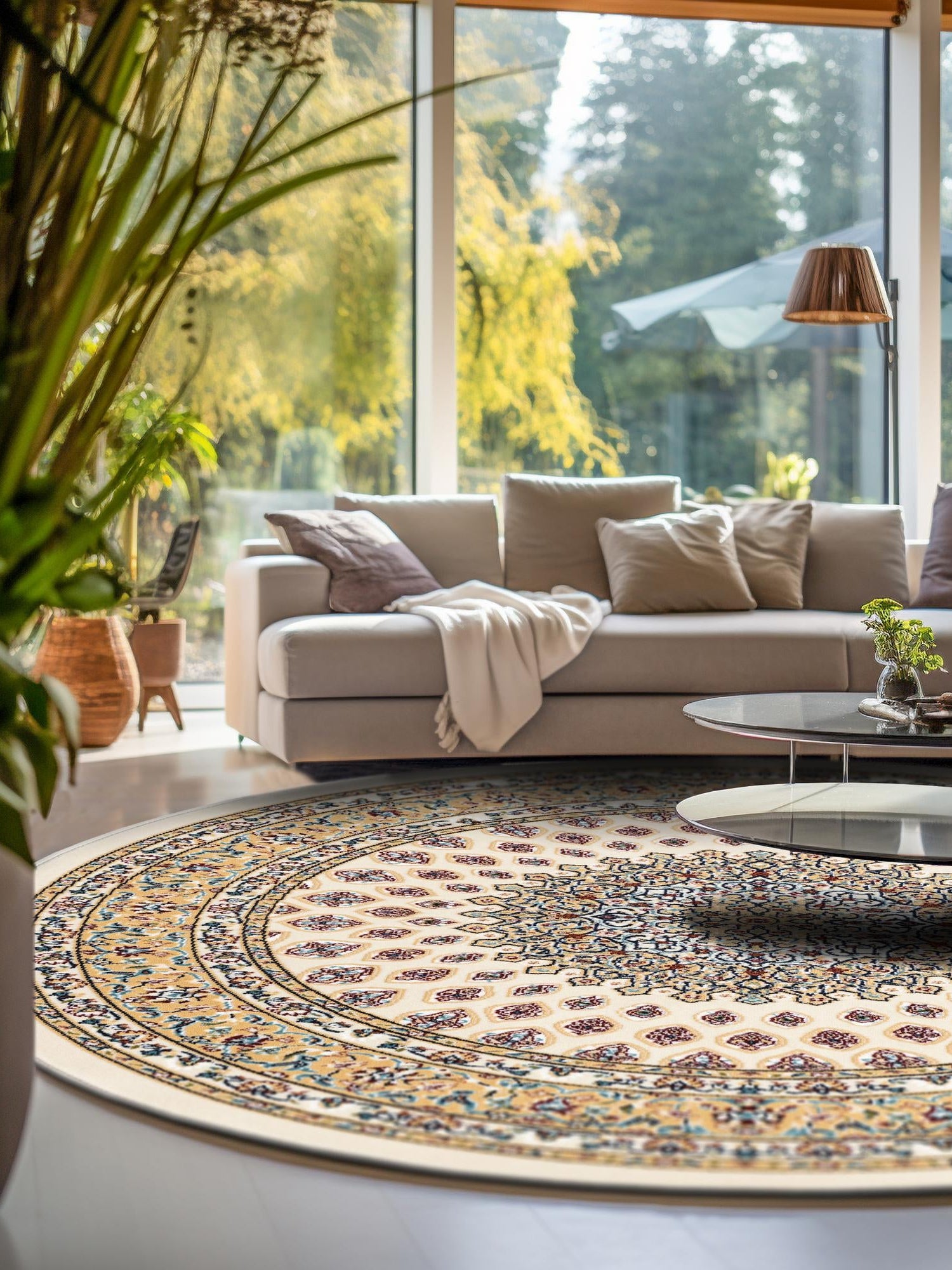 Ivory 10' x 10' Narenj Round Area Rug 85% Polypropylene & 15% Polyester Traditional Classic Carpet for Living, Dining, Bedrooms, Office for Sale at Rug Engine