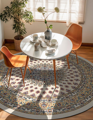 Ivory 5' 3 x 5' 3 Narenj Round Area Rug 85% Polypropylene & 15% Polyester Traditional Classic Carpet for Living, Dining, Bedrooms, Office for Sale at Rug Engine