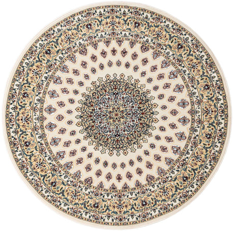 Ivory 5' 3 x 5' 3 Narenj Round Area Rug 85% Polypropylene & 15% Polyester Traditional Classic Carpet for Living, Dining, Bedrooms, Office for Sale at Rug Engine