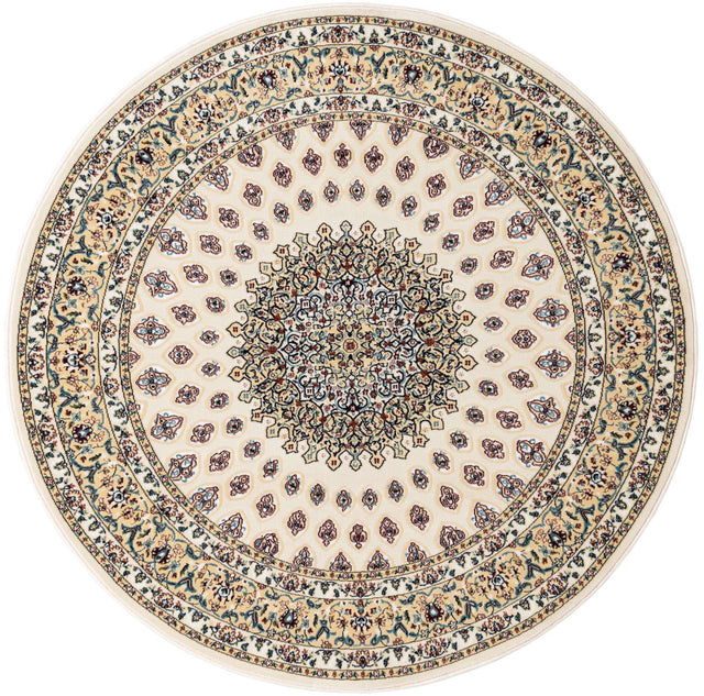 Ivory 5' 3 x 5' 3 Narenj Round Area Rug 85% Polypropylene & 15% Polyester Traditional Classic Carpet for Living, Dining, Bedrooms, Office for Sale at Rug Engine