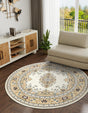 Cream 5' 3 x 5' 3 Narenj Round Area Rug 85% Polypropylene & 15% Polyester Traditional Classic Carpet for Living, Dining, Bedrooms, Office for Sale at Rug Engine