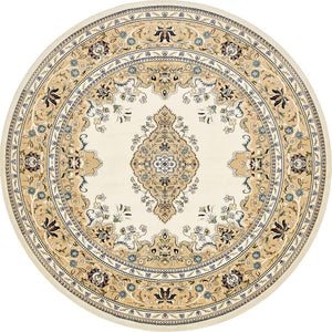 Cream 5' 3 x 5' 3 Narenj Round Area Rug 85% Polypropylene & 15% Polyester Traditional Classic Carpet for Living, Dining, Bedrooms, Office for Sale at Rug Engine
