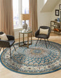 Blue 5' 3 x 5' 3 Narenj Round Area Rug 85% Polypropylene & 15% Polyester Traditional Classic Carpet for Living, Dining, Bedrooms, Office for Sale at Rug Engine