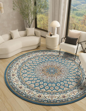 Blue 5' 3 x 5' 3 Narenj Round Area Rug 85% Polypropylene & 15% Polyester Traditional Classic Carpet for Living, Dining, Bedrooms, Office for Sale at Rug Engine
