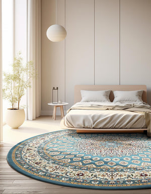 Blue 5' 3 x 5' 3 Narenj Round Area Rug 85% Polypropylene & 15% Polyester Traditional Classic Carpet for Living, Dining, Bedrooms, Office for Sale at Rug Engine