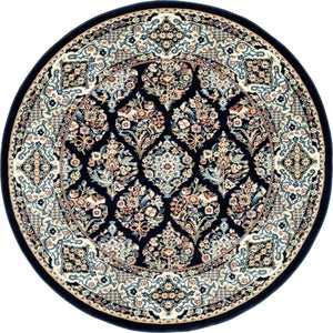 Navy Blue 5' 3 x 5' 3 Narenj Round Area Rug 85% Polypropylene & 15% Polyester Traditional Classic Carpet for Living, Dining, Bedrooms, Office for Sale at Rug Engine