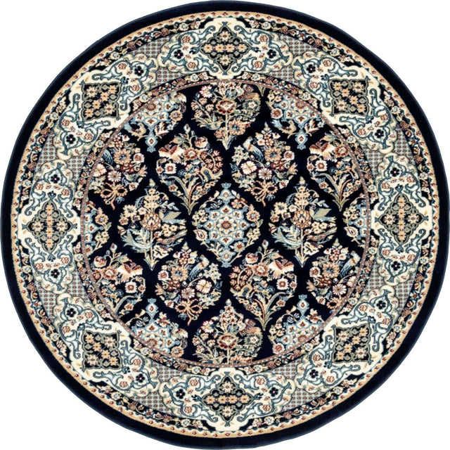 Navy Blue 5' 3 x 5' 3 Narenj Round Area Rug 85% Polypropylene & 15% Polyester Traditional Classic Carpet for Living, Dining, Bedrooms, Office for Sale at Rug Engine