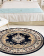 Navy Blue 10' x 10' Narenj Round Area Rug 85% Polypropylene & 15% Polyester Traditional Classic Carpet for Living, Dining, Bedrooms, Office for Sale at Rug Engine
