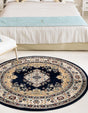 Navy Blue 5' 3 x 5' 3 Narenj Round Area Rug 85% Polypropylene & 15% Polyester Traditional Classic Carpet for Living, Dining, Bedrooms, Office for Sale at Rug Engine