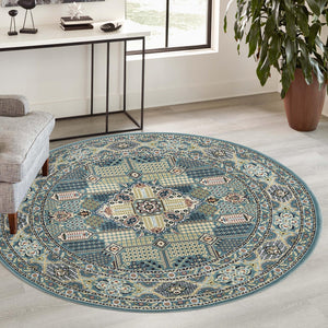 Blue 5' 1 x 5' 1 Narenj Round Area Rug 85% Polypropylene & 15% Polyester Traditional Classic Carpet for Living, Dining, Bedrooms, Office for Sale at Rug Engine