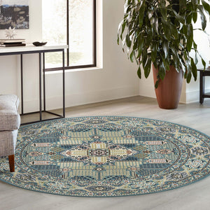 Blue 5' 1 x 5' 1 Narenj Round Area Rug 85% Polypropylene & 15% Polyester Traditional Classic Carpet for Living, Dining, Bedrooms, Office for Sale at Rug Engine