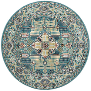 Blue 5' 1 x 5' 1 Narenj Round Area Rug 85% Polypropylene & 15% Polyester Traditional Classic Carpet for Living, Dining, Bedrooms, Office for Sale at Rug Engine