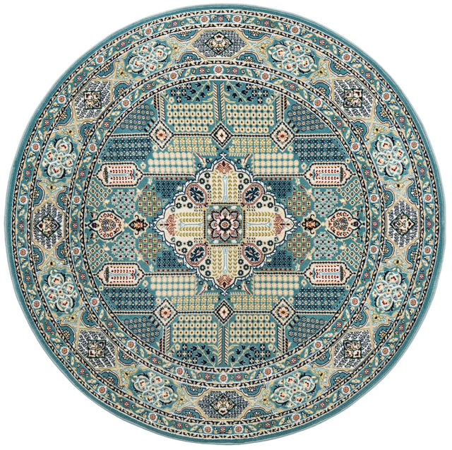Blue 5' 1 x 5' 1 Narenj Round Area Rug 85% Polypropylene & 15% Polyester Traditional Classic Carpet for Living, Dining, Bedrooms, Office for Sale at Rug Engine