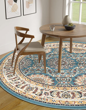 Blue 5' 3 x 5' 3 Narenj Round Area Rug 85% Polypropylene & 15% Polyester Traditional Classic Carpet for Living, Dining, Bedrooms, Office for Sale at Rug Engine