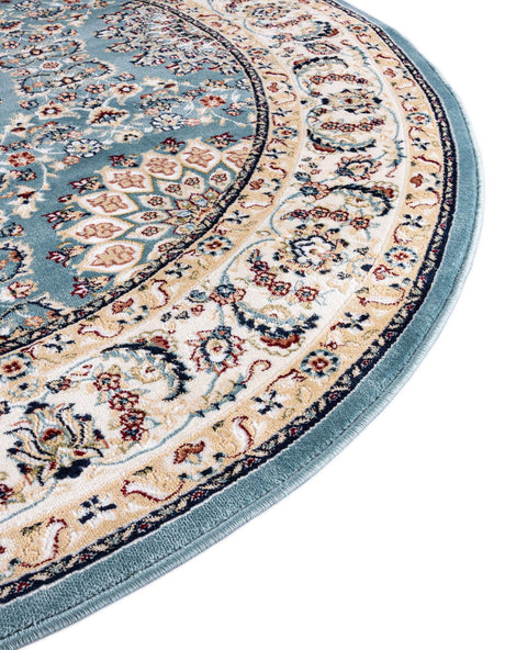 Blue 5' 3 x 5' 3 Narenj Round Area Rug 85% Polypropylene & 15% Polyester Traditional Classic Carpet for Living, Dining, Bedrooms, Office for Sale at Rug Engine
