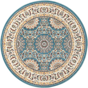 Blue 5' 3 x 5' 3 Narenj Round Area Rug 85% Polypropylene & 15% Polyester Traditional Classic Carpet for Living, Dining, Bedrooms, Office for Sale at Rug Engine