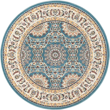 Blue 5' 3 x 5' 3 Narenj Round Area Rug 85% Polypropylene & 15% Polyester Traditional Classic Carpet for Living, Dining, Bedrooms, Office for Sale at Rug Engine