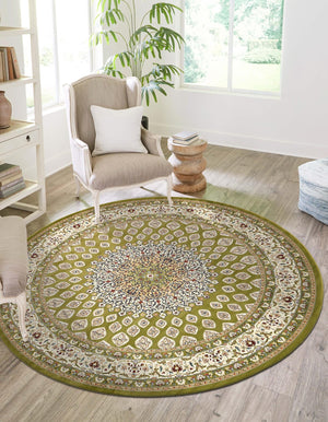 Green 10' x 10' Narenj Round Area Rug 85% Polypropylene & 15% Polyester Traditional Classic Carpet for Living, Dining, Bedrooms, Office for Sale at Rug Engine
