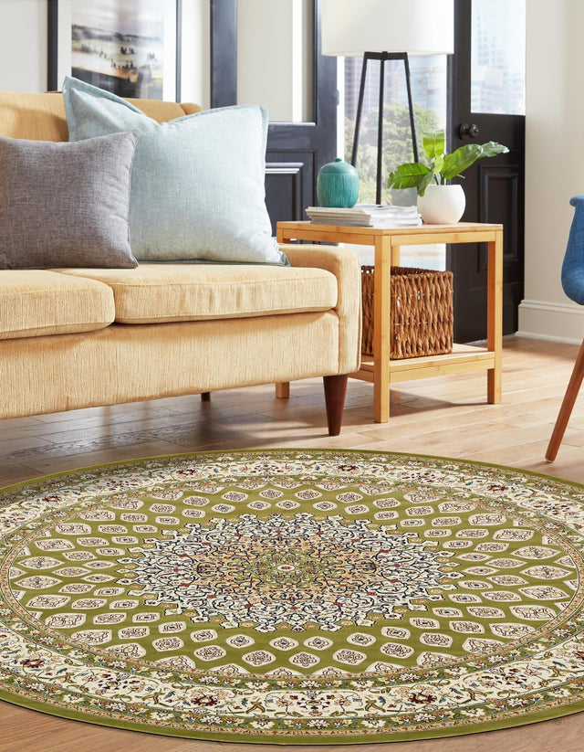 Green 5' 3 x 5' 3 Narenj Round Area Rug 85% Polypropylene & 15% Polyester Traditional Classic Carpet for Living, Dining, Bedrooms, Office for Sale at Rug Engine