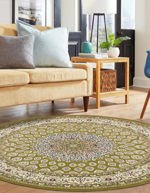 Green 10' x 10' Narenj Round Area Rug 85% Polypropylene & 15% Polyester Traditional Classic Carpet for Living, Dining, Bedrooms, Office for Sale at Rug Engine