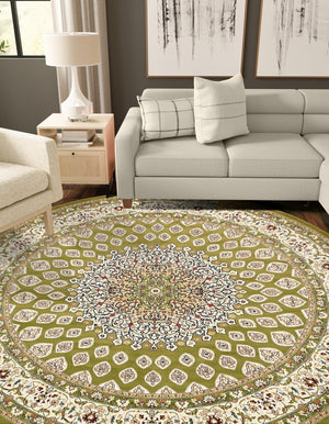 Green 10' x 10' Narenj Round Area Rug 85% Polypropylene & 15% Polyester Traditional Classic Carpet for Living, Dining, Bedrooms, Office for Sale at Rug Engine