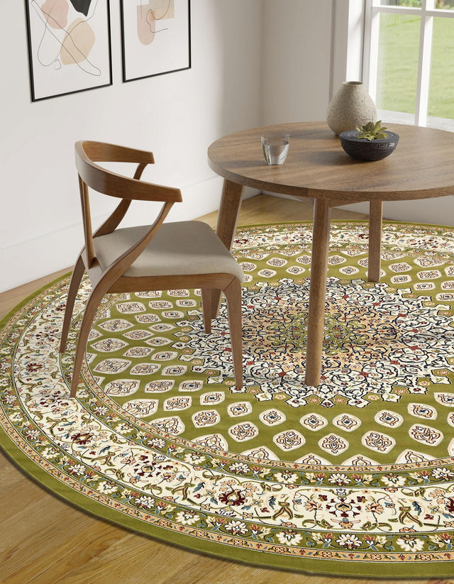 Green 5' 3 x 5' 3 Narenj Round Area Rug 85% Polypropylene & 15% Polyester Traditional Classic Carpet for Living, Dining, Bedrooms, Office for Sale at Rug Engine