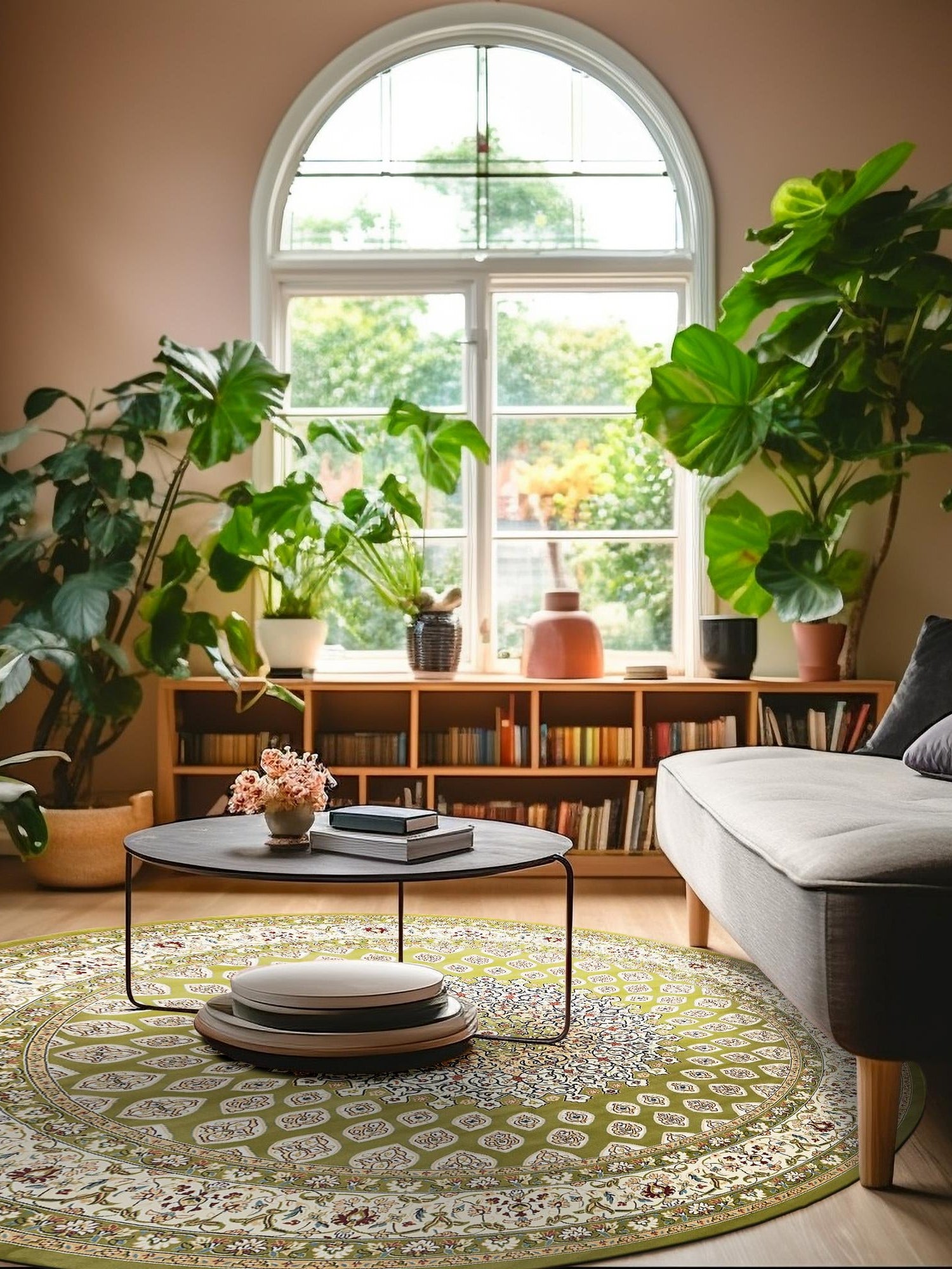 Green 10' x 10' Narenj Round Area Rug 85% Polypropylene & 15% Polyester Traditional Classic Carpet for Living, Dining, Bedrooms, Office for Sale at Rug Engine