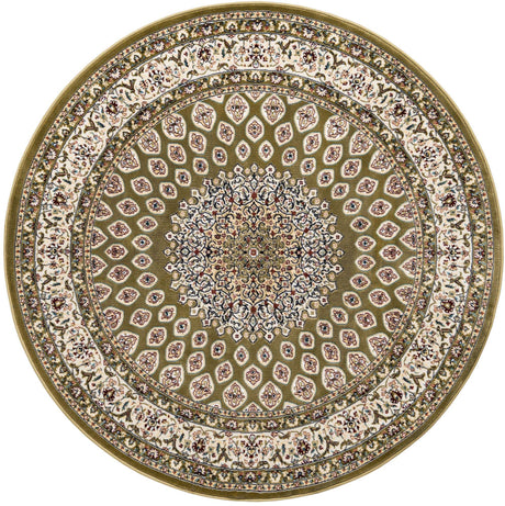 Green 5' 3 x 5' 3 Narenj Round Area Rug 85% Polypropylene & 15% Polyester Traditional Classic Carpet for Living, Dining, Bedrooms, Office for Sale at Rug Engine