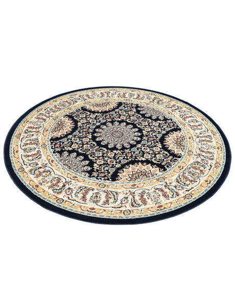 Navy Blue 5' 1 x 5' 1 Narenj Round Area Rug 85% Polypropylene & 15% Polyester Traditional Classic Carpet for Living, Dining, Bedrooms, Office for Sale at Rug Engine