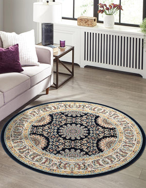 Navy Blue 10' x 10' Narenj Round Area Rug 85% Polypropylene & 15% Polyester Traditional Classic Carpet for Living, Dining, Bedrooms, Office for Sale at Rug Engine