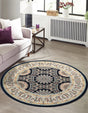 Navy Blue 10' x 10' Narenj Round Area Rug 85% Polypropylene & 15% Polyester Traditional Classic Carpet for Living, Dining, Bedrooms, Office for Sale at Rug Engine