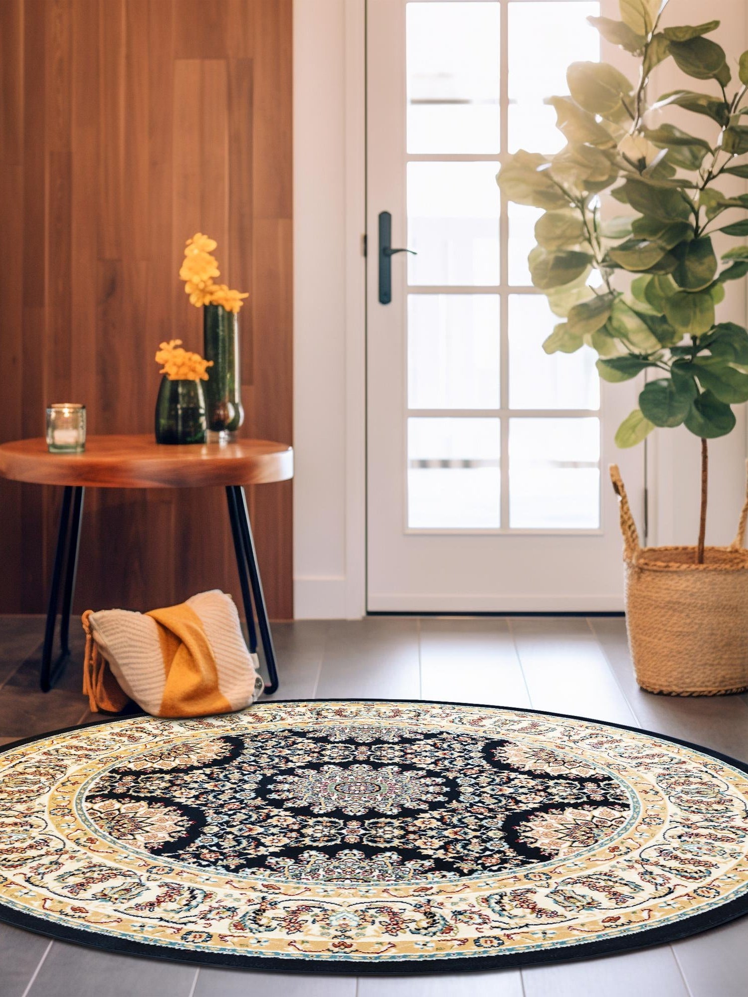 Navy Blue 10' x 10' Narenj Round Area Rug 85% Polypropylene & 15% Polyester Traditional Classic Carpet for Living, Dining, Bedrooms, Office for Sale at Rug Engine