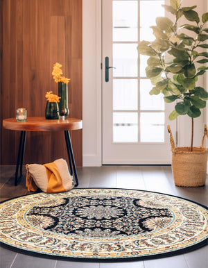 Navy Blue 10' x 10' Narenj Round Area Rug 85% Polypropylene & 15% Polyester Traditional Classic Carpet for Living, Dining, Bedrooms, Office for Sale at Rug Engine