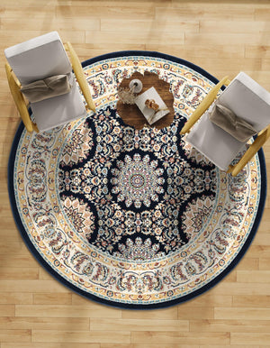 Navy Blue 10' x 10' Narenj Round Area Rug 85% Polypropylene & 15% Polyester Traditional Classic Carpet for Living, Dining, Bedrooms, Office for Sale at Rug Engine