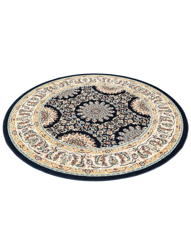 Navy Blue 5' 1 x 5' 1 Narenj Round Area Rug 85% Polypropylene & 15% Polyester Traditional Classic Carpet for Living, Dining, Bedrooms, Office for Sale at Rug Engine