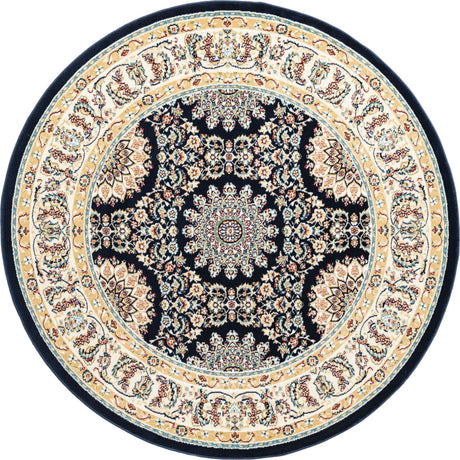 Navy Blue 5' 1 x 5' 1 Narenj Round Area Rug 85% Polypropylene & 15% Polyester Traditional Classic Carpet for Living, Dining, Bedrooms, Office for Sale at Rug Engine