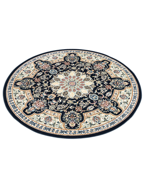 Navy Blue 5' 1 x 5' 1 Narenj Round Area Rug 85% Polypropylene & 15% Polyester Traditional Classic Carpet for Living, Dining, Bedrooms, Office for Sale at Rug Engine