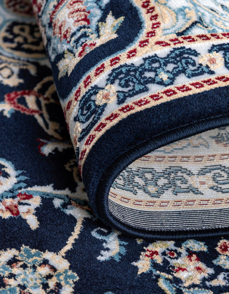 Navy Blue 5' 1 x 5' 1 Narenj Round Area Rug 85% Polypropylene & 15% Polyester Traditional Classic Carpet for Living, Dining, Bedrooms, Office for Sale at Rug Engine