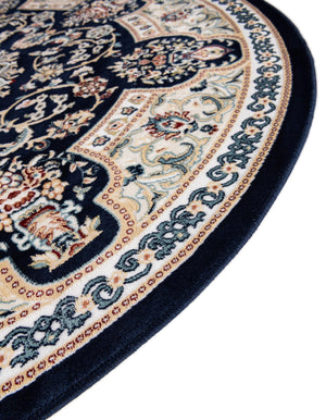 Navy Blue 5' 1 x 5' 1 Narenj Round Area Rug 85% Polypropylene & 15% Polyester Traditional Classic Carpet for Living, Dining, Bedrooms, Office for Sale at Rug Engine