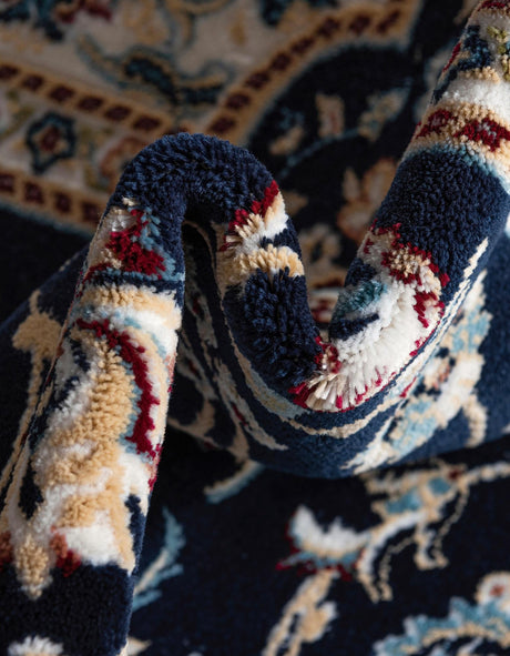 Navy Blue 5' 1 x 5' 1 Narenj Round Area Rug 85% Polypropylene & 15% Polyester Traditional Classic Carpet for Living, Dining, Bedrooms, Office for Sale at Rug Engine