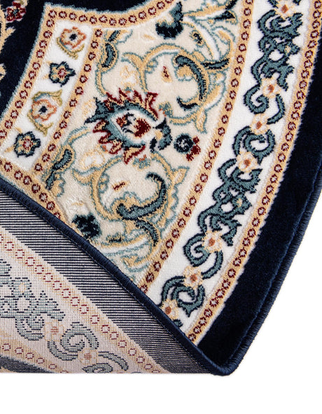 Navy Blue 5' 1 x 5' 1 Narenj Round Area Rug 85% Polypropylene & 15% Polyester Traditional Classic Carpet for Living, Dining, Bedrooms, Office for Sale at Rug Engine