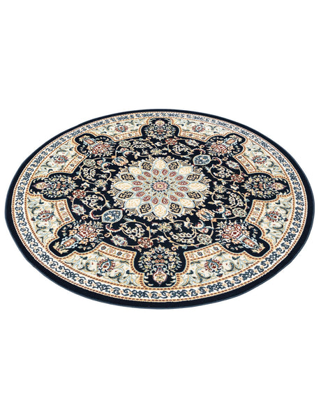 Navy Blue 5' 1 x 5' 1 Narenj Round Area Rug 85% Polypropylene & 15% Polyester Traditional Classic Carpet for Living, Dining, Bedrooms, Office for Sale at Rug Engine