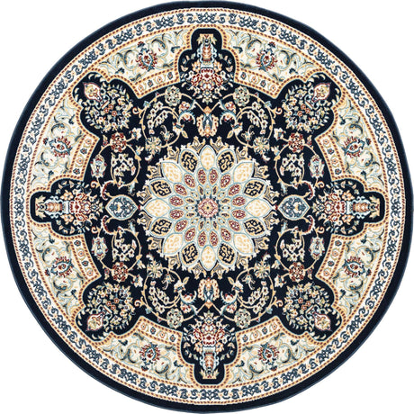 Navy Blue 5' 1 x 5' 1 Narenj Round Area Rug 85% Polypropylene & 15% Polyester Traditional Classic Carpet for Living, Dining, Bedrooms, Office for Sale at Rug Engine