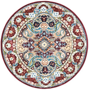 Burgundy 5' 3 x 5' 3 Narenj Round Area Rug 85% Polypropylene & 15% Polyester Traditional Classic Carpet for Living, Dining, Bedrooms, Office for Sale at Rug Engine
