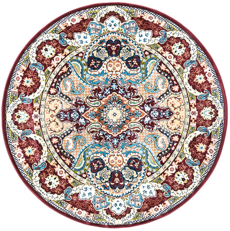 Burgundy 5' 3 x 5' 3 Narenj Round Area Rug 85% Polypropylene & 15% Polyester Traditional Classic Carpet for Living, Dining, Bedrooms, Office for Sale at Rug Engine