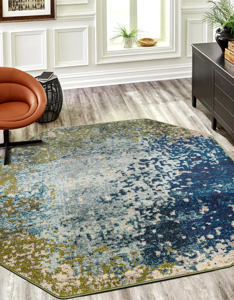 Blue 8' x 8' Estrella Octagon Area Rug 100% Polypropylene Non-Shedding Stain Resistant Carpet Colorful Modern Abstract Design Easy Clean for Home Decor for Sale at Rug Engine