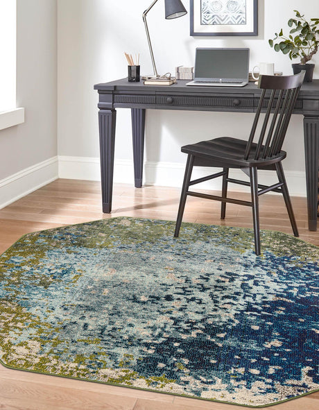 Blue 5' x 5' Estrella Octagon Area Rug 100% Polypropylene Non-Shedding Stain Resistant Carpet Colorful Modern Abstract Design Easy Clean for Home Decor for Sale at Rug Engine