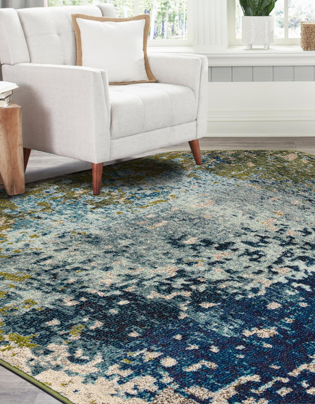 Blue 6' x 6' 1 Estrella Octagon Area Rug 100% Polypropylene Non-Shedding Stain Resistant Carpet Colorful Modern Abstract Design Easy Clean for Home Decor for Sale at Rug Engine