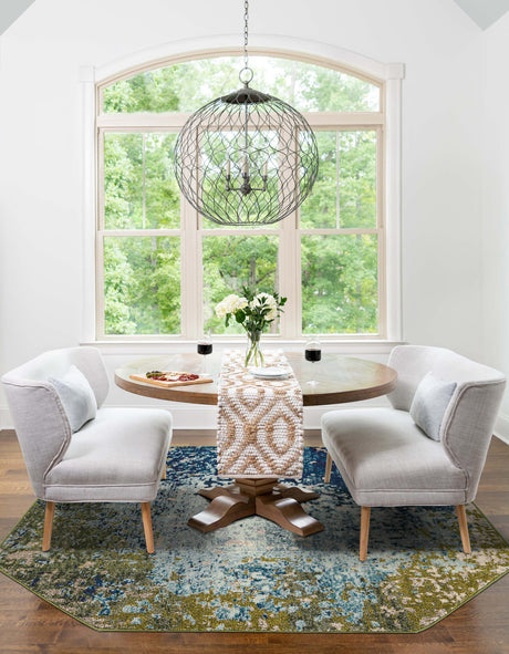 Blue 5' x 5' Estrella Octagon Area Rug 100% Polypropylene Non-Shedding Stain Resistant Carpet Colorful Modern Abstract Design Easy Clean for Home Decor for Sale at Rug Engine